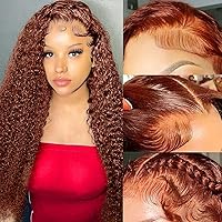 200 Density Reddish Brown HD Lace Front Wigs Human Hair Pre Plucked 28inch 13x4 Copper Red Deep Wave Frontal Wig Upgraded Tiny Knots Curly Wigs for Women Ginger #33 Colored