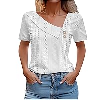 Womens Tops Eyelet Embroidery Summer Fashion Clothes Y2K Going Out Top Casual Short Sleeve Blouse Button Up T Shirt