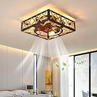 Ceiling Fan With Remote Control, With 6 Speeds & Noiseless DC Motor Square Caged Industrial Ceiling Fixture For Kitchen Dining Room Living Room Bedroom Black