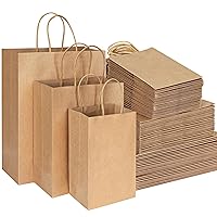 TOMNK 90pcs Brown Paper Bags, (8/10/12.6Inches), 30 Pack Per Size Assorted Sizes, Plain Goodie Bags, Kraft Paper Bags with Handles for Business, Shopping Bags, Retail Bags