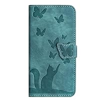 Wallet Case Compatible with iPhone 8 Plus|7 Plus|6 Plus | Cat Butterfly Embossed Leather Flip Case with Card Slots Kickstand Phone Cover | Magnetic Shockproof Case | Blue