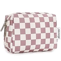 Narwey Small Makeup Bag for Purse Travel Makeup Pouch Mini Cosmetic Bag for Women (Dusty Rose Checkerboard, Small)