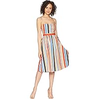 ASTR the label Women's Shannon Casual FIT & Flare Cotton Sun Dress, red/Blue Stripe, L