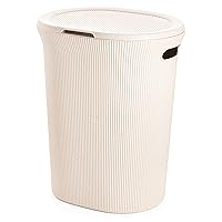 Superio Ribbed Collection - Eco-Friendly Decorative Plastic Laundry Hamper with Lid and Cut-Out Handles, (1 Pack) Basket Organzier for Bedroom Bathroom College Dorm Room 40 Liter