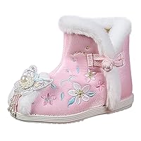 Leather Boots for Kids For Toddler Gilrs Cloth Shoes Warm Winter Snow Boots Embroidery Girls Boots with Heels Size 13
