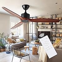 52'' Wood Ceiling Fan No Light, Indoor Outdoor Ceiling Fan with Remote, Noiseless Reversible DC Motor 3 Blade Walnut Ceiling Fan Without Light for Farmhouse Patio Living Room Bedroom