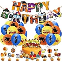 Birthday Party Supplies Set for Dragon Balls,,Includes Happy Banner - Cake&Cupcake Toppers - 24 Latex Balloons for Kids Theme Birthday Party Decoration