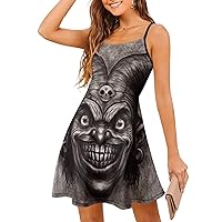 Laughing Angry Joker Spaghetti Strap Mini Dress Sleeveless Adjustable Beach Dresses Backless Sundress for Women