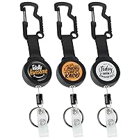 DELSWIN 3-Pack Positive Badge Holder Retractable Clip - Badge Reels with Heavy Duty Carabiner (Bottle Opener), Funny Tactical ID Retractable Keychain for Nurse Teacher Office Student Gifts