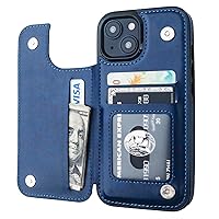 Compatible with iPhone 15 Wallet Case with Card Holder, PU Leather Kickstand Card Slots Case, Double Magnetic Clasp and Durable Shockproof Cover 6.1 Inch (Blue)