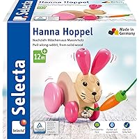 Selecta 62023 Hannah Hoppel Rabbit Pulling Toy on Wheels, Wood, 13 cm