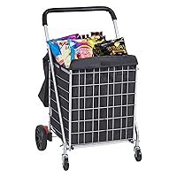 VEVOR Folding Shopping Cart, 200 lbs Static Load Capacity, Grocery Utility Cart with Rolling Swivel Wheels and Bag, Heavy Duty Foldable Laundry Basket Trolley Compact Lightweight Collapsible, Silver