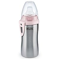 NUK Active Cup Toddler's Drinking Bottle, 12+ Months, Stainless Steel, Leak-Proof, Anti-Colic, BPA-Free, 215 ml, Pink