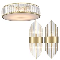 Gold Crystal Sconces Wall Lighting, 5-Light Gold Crystal Ceiling Light Fixture