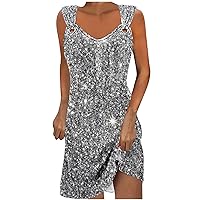 Todays Daily Deals Women Summer Cami Dresses Sparkly Print Sundress Casual Fashion Sleeveless T Shirt Dress Suspender Beach Resort Sun Dress T Shirt Dress Silver
