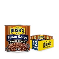 BUSH'S BEST 16 oz Boston Recipe Baked Beans, Canned Baked Beans, Source of Plant Based Protein and Fiber, Low Fat, Gluten Free, (Pack of 12)