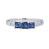 Gin and Grace 10K White Genuine Blue Sapphire Ring with Diamonds for women | Ethically, authentically & organically sourced (Square-Cut) shaped Sapphire hand-crafted jewelry for her | Sapphire Ring for women