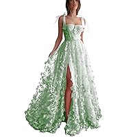 Sleeveless Tulle Prom Dress A-line Lace High Split Summer Dress Spaghetti Straps Homecoing Party Dress