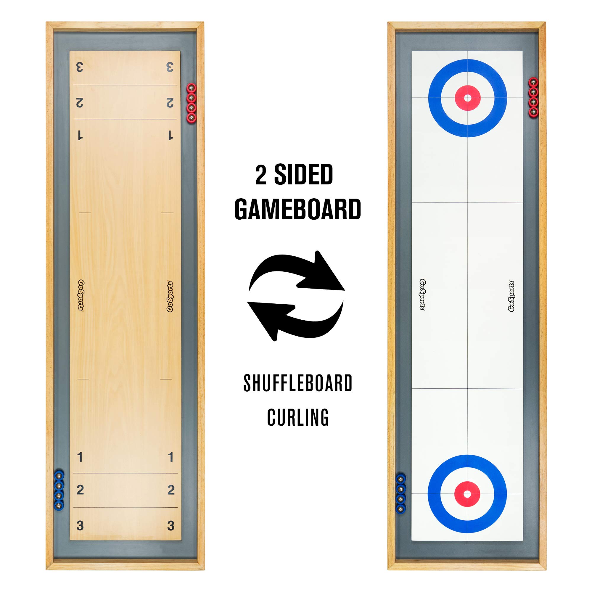 GoSports Shuffleboard and Curling 2 in 1 Board Games - Classic Tabletop or Giant Size - Choose Your Style