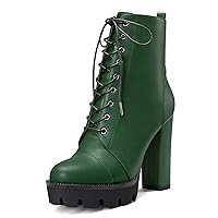 Castamere Women High Heel Platform Chunky Block Round Toe Ankle Boots Short Bootie Lace-up Zipper Boots