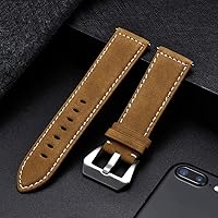 Watch Replacement Strap New Black Brown Blue Red Retro Matte Leather Watch Band 18 20 22 24mm Leather Strap Stainless Steel Buckle Watchbands (Color : Yellow, Size : 22mm)