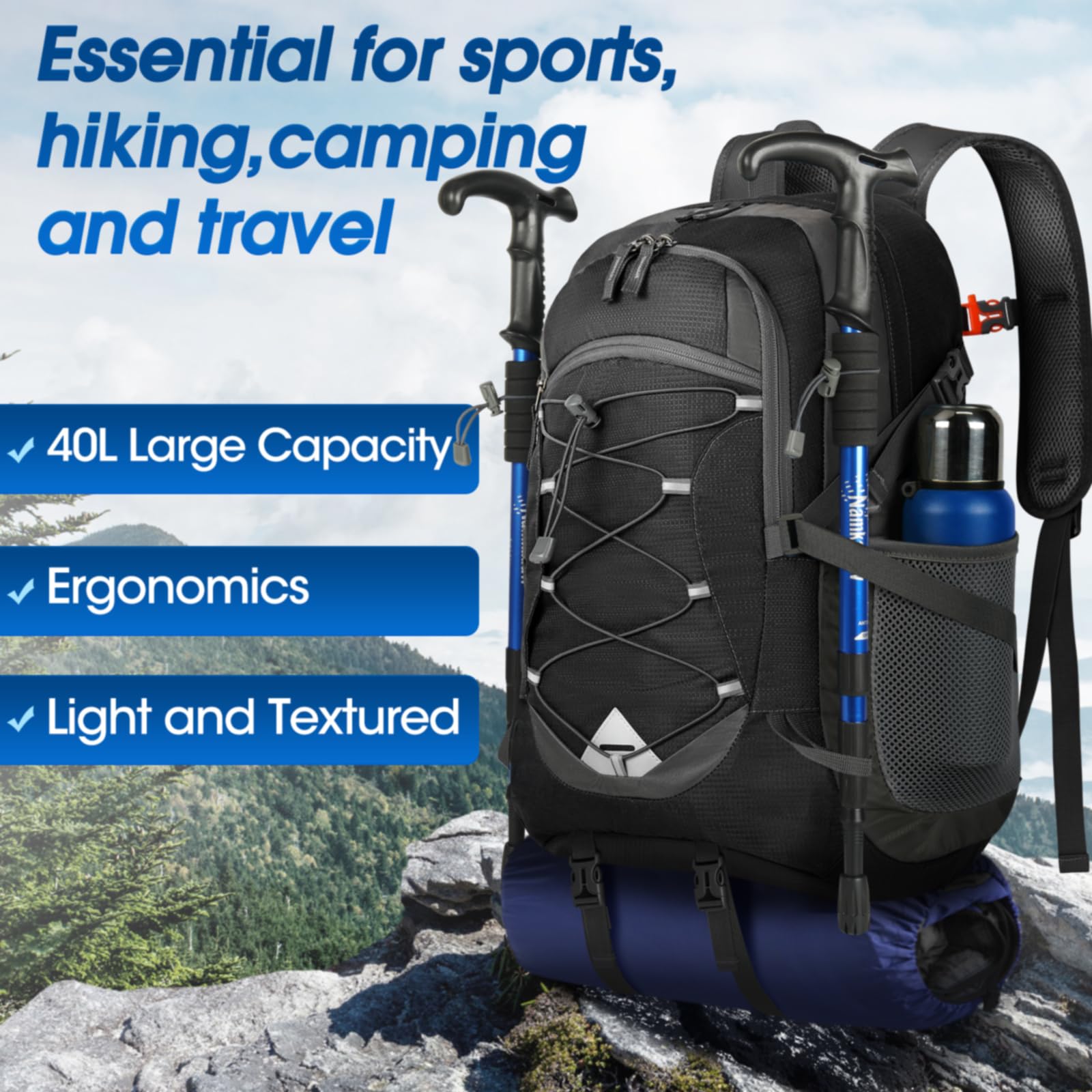IGOLUMON Hiking Backpack 40L Packable Lightweight Camping Backpack Men Women Waterproof Hiking Daypack Outdoor Travel Daypack
