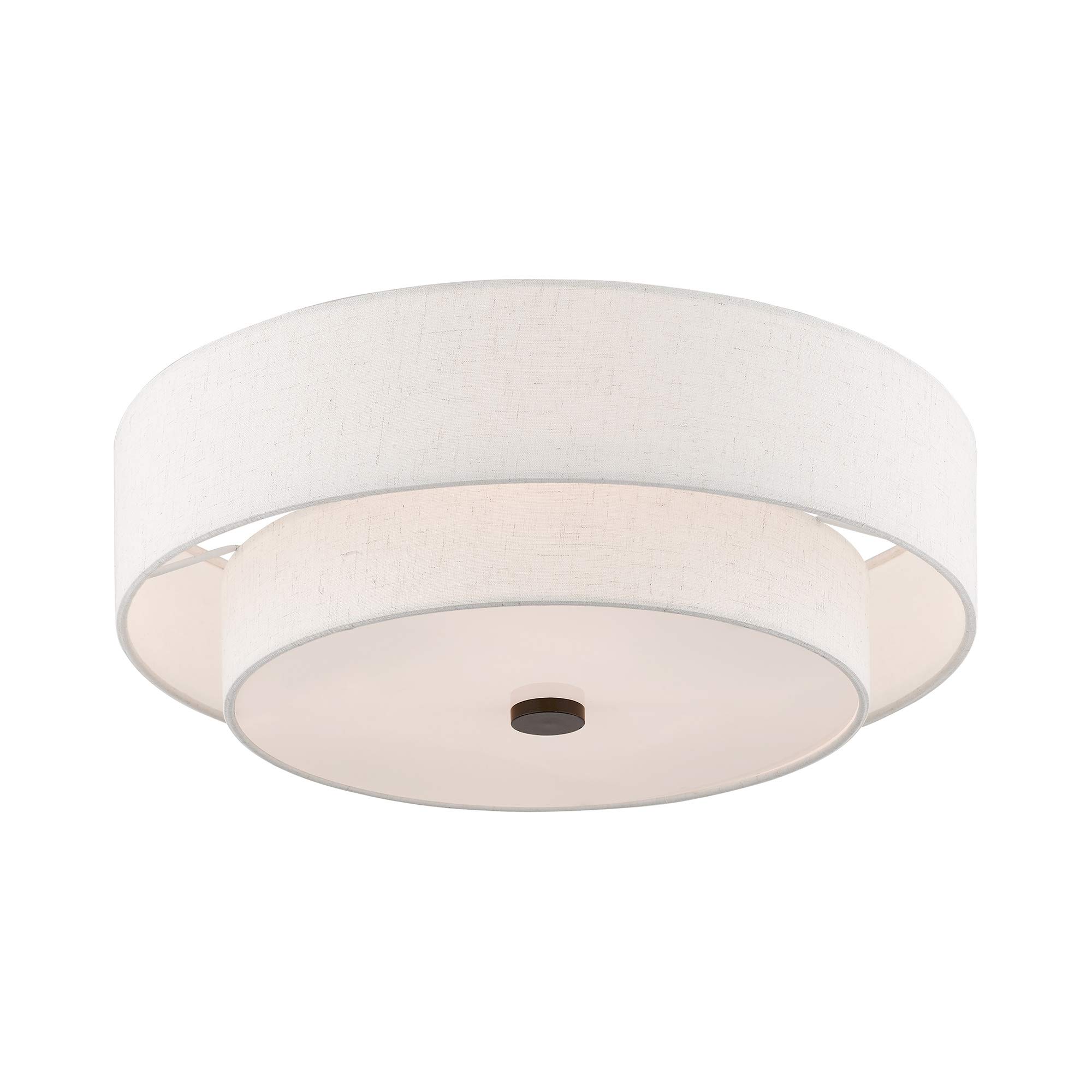 Livex Lighting 51085-92 4-Light Semi Flush Mount Ceiling Fixture with Oatmeal Color Fabric Hardback Drum Shade and Satin White Diffuser, English Bronze