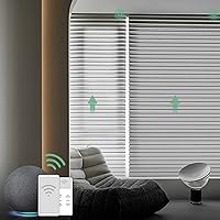 Yoolax Motorized Window Blind Shangri-la Sheer Shade Work with Alexa, Remote Control Wireless Battery Light Filtering for Privacy Dual Layer Shade Customized Size (85% Blackout-Narrow Grey)