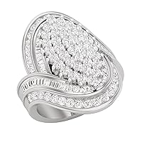 Baguette & Round White Diamond Multi-Row bypass Frame Cocktail Ring (1.98 ctw, Color I-J, Clarity I2-I3) Sterling Silver Size 7