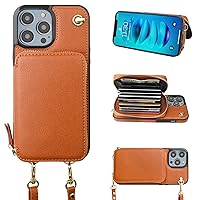 Bocasal Crossbody Wallet Case for iPhone 14 Pro, RFID Blocking Leather Purse Case with Card Holder, Protective Handbag Flip Cover with Slots Zipper Wrist Strap Lanyard for Women 5G 6.1 Inch (Brown)