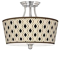 Gray Retro Lattice Tapered Drum Giclee Ceiling Light with Print Shade