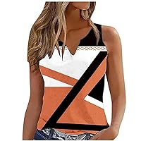 Prime of Day Deals Today 2024 Women Tank Top Workout Athletic Shirt V Neck Sleeveless Daily Wear Fashion Color Block Top Summer Loose Blouse Haut Femme Automne 2024 Plus Size