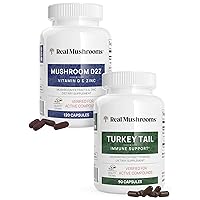 Real Mushrooms Vitamin D2, Zinc, Chaga, Reishi (120ct) and Turkey Tail (90ct) Bundle - Natural Immune Strength Supplement with Highest Levels of Beta-Glucans - Vegan, Gluten Free, Non-GMO