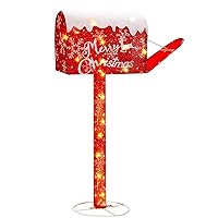 34 Santa Mailbox Christmas Mailbox Letters to Santa Mail Box Decorative Standing Mailbox with White Lights Christmas Porch Decor for Christmas Indoor Outdoor Home Room Yard Holiday Decoration