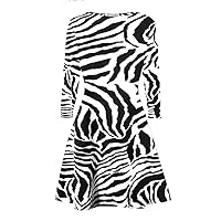 New Womens Zebra Print Long Sleeve Flared Skater Swing Dress Stretchy Mini Top