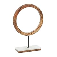 Deco 79 Mango Wood Geometric Decorative Sculpture Circle Home Decor Statue with Marble Stand, Accent Figurine 11