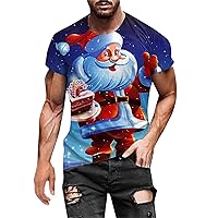 Men Autumn Winter Casual Short Sleeve Christmas 3D Printed T Shirts Fashion Top Blouse Graphic T Shirts(Blue-E,Small)