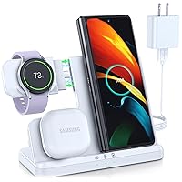 LK Wireless Charging Station for Samsung 3 in 1 Wireless Charger Compatible for Samsung S24 Ultra Plus S23 S22 S21 S20 Z Flip 5/4/3 Fold Note20, Galaxy Watch 6 Classic 5 Pro 4 3 Galaxy Buds (White)