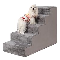 Dog Stairs for Small Dogs，22.5’’ 5-Step Pet Stairs for High Beds and Couches，Dog Steps with Non-Slip Bottom and High-Density Foam Indoor Outdoor, Grey