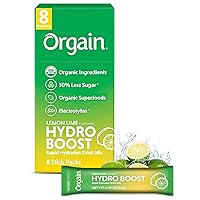 Organic Hydration Packets, Electrolytes Powder - Lemon Lime Hydro Boost with Superfoods, Gluten-Free, Soy Free, Vegan, Non GMO, Less Sugar than Sports Drinks, Travel Packets, 8 Count