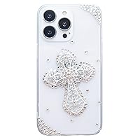 iPhone 13 Pro Max Case for Women, DMaos Cross Design for Christ, Bling Rhinestone Snow Diamond Clear Soft Rubber Cover, Premium for iPhone13 Pro Max 6.7 inch