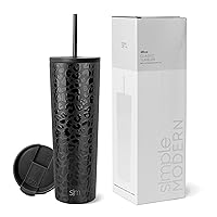 Simple Modern Insulated Tumbler with Lid and Straw | Iced Coffee Cup Reusable Stainless Steel Water Bottle Travel Mug | Gifts for Women Men Her Him | Classic Collection | 28oz | Black Leopard