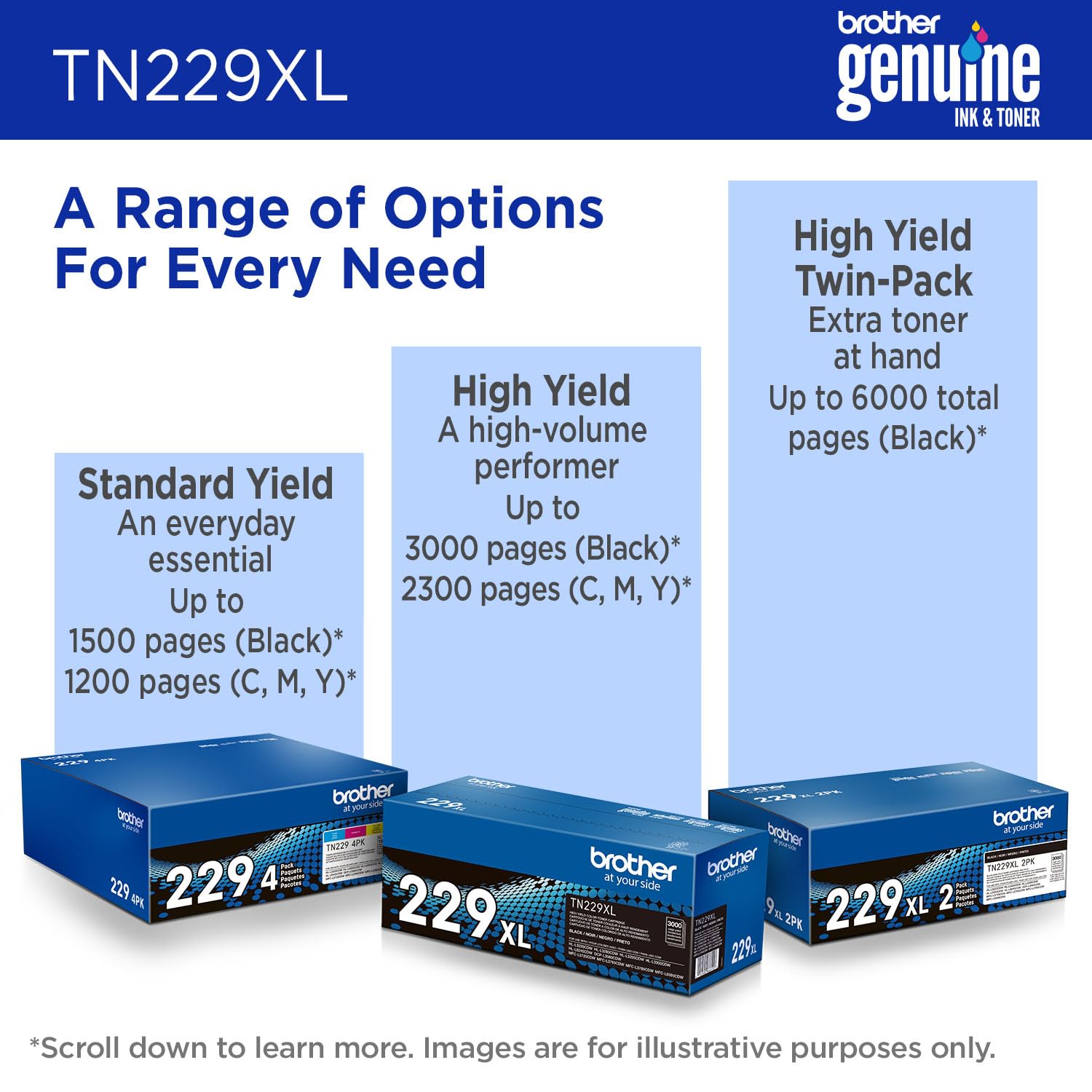 Brother Genuine TN229XLBK Black High Yield Printer Toner Cartridge - Print up to 3,000 Pages(1)