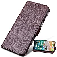 Crocodile Pattern Magnetic Flip Phone Cover, for Samsung Galaxy S21 Series (2021) Stent Function Leather Folio Case Wallet [Card Holder],Brown,Galaxy S21 Ultra