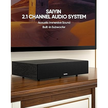 Saiyin Sound Bars for TV, 2.1 CH PC Sound Bars with Built-in Subwoofer, Deep Bass Soundbar with Bluetooth, Home Audio Surround Sound Base for Home Theater/PC Gaming, Remote Control AUX/RCA/Opt/Coax
