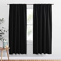 PONY DANCE Blackout Curtains 72 inch Long - Solid Rod Pocket Thermal Insulated Panels for Living Room - Black Out Energy Efficient Window Drapes for Bedroom, 42-inch by 72-inch, Black, 2 Pieces