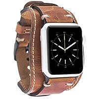 VENOULT Compatible with Apple Watch Cuff Bands for iWatch Series 8, Man or Women 45mm, 44mm, 41mm, 40mm, Series 8-1 Dark Brown Genuine Leather Bull Strap, HANDMADE