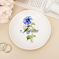 Ceramic Jewelry Dish, Personalized Birth Flower Small Jewelry Dish with Name for Ring Jewelry, Wildflower Letters Anniversary Just Married Mother's Day Gifts for Female Girlfriend Daughter