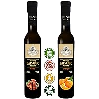 Ellora Farms, Combo Pack Fresh Orange and Dates Infused Thick & Aged Balsamic Vinegar, All-Natural, No- Additives, No-Added Sugars, Italian Dark Glass Bottles, Pack of 2