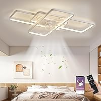 MiiR Ceiling Fan with Lighting, LED 80 W Ceiling Fan with Remote Control, Quiet Lamp with Fan, Dimmable, 6-Level Wind Speed, Ceiling Light for Living Room, Bedroom, Light 72 cm